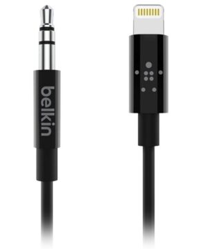 Belkin – Cable de Lightning a conector de auriculares – Lightning macho a mini-phone stereo 3.5 mm macho – 91.4 cm – negro